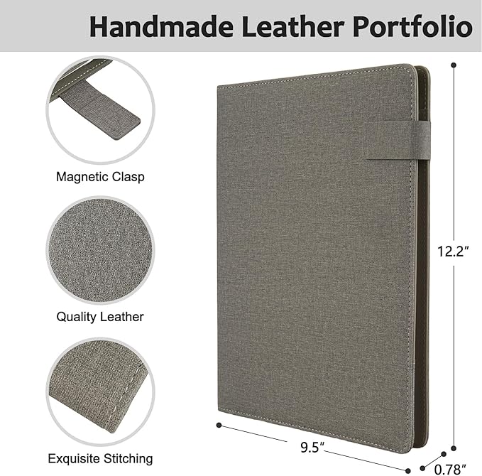 Gift for Men Portfolio Binder, Padfolio Folder All-in-One, Organizer Folder for Colleague Staff, with Card Slots, Writing Pad, Memo, Perfect for Men Christmas, Birthday, Anniversary, Fathers Day, Grey
