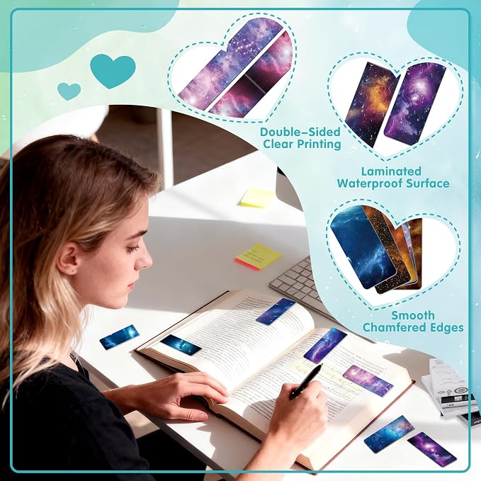 144Pack Magnetic Bookmarks Bulk Book Marks for Reading Women Men Adults Book Lovers Gifts, Cute Bookmarks Magnet Bookmark Clips Magnetic Page Markers Pretty Funny BookMarker (Night Sky)