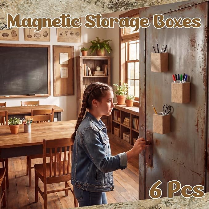 6 Pcs Farmhouse Classroom Decor Classroom Magnetic Storage Boxes Magnetic Storage Containers Plastics Pen Holder for Refrigerator Whiteboard Home Office School Organizer Supply