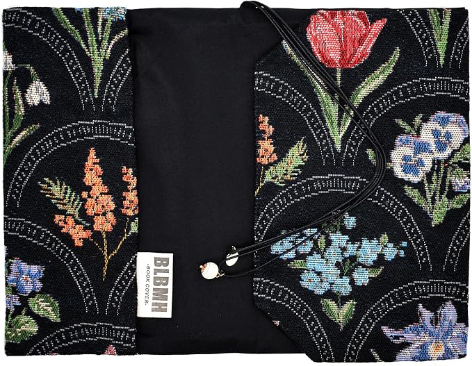 BLBMH 6x9 Bible Book Cover for Women, Non-Stretch Fabric Protector for Paperback, Soft Cloth Sleeve with Bookmark for Journals Notebooks | Privacy Reading Gift - WD Flower Black