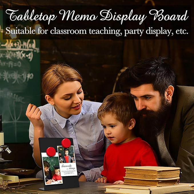 Fainne 4 Pcs Magnetic Bulletin Board with Easel Stand Mini Black Magnet Metal Tabletop Memo Display Board for Back to School Menu Table Office Supplies (17 x 11 Inches)