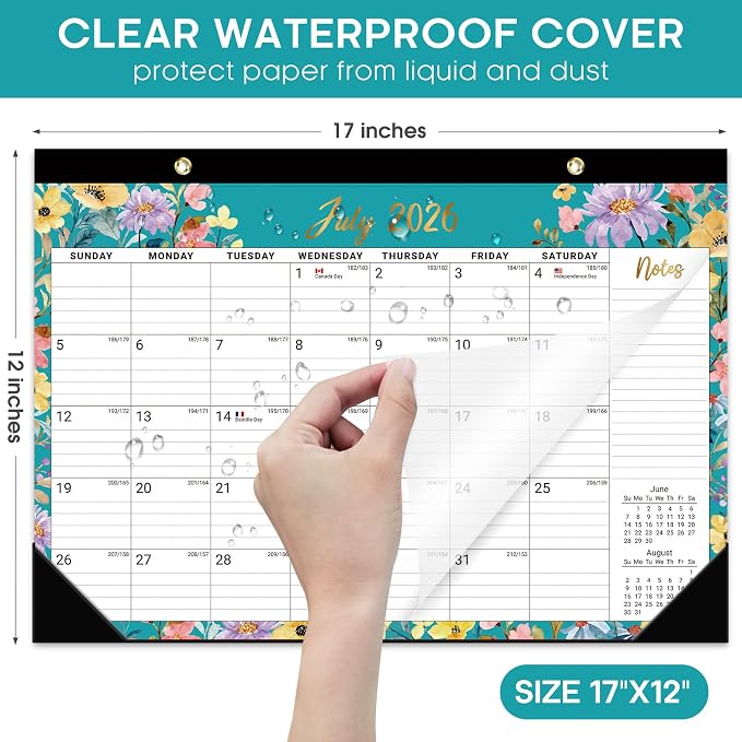 Desk Calendar 2026-2027, 18-Month Calendar Runs from July 2026 to December 2027, Large 17" x 12" Monthly Desktop & Wall Calendar for Home & Office - Floral