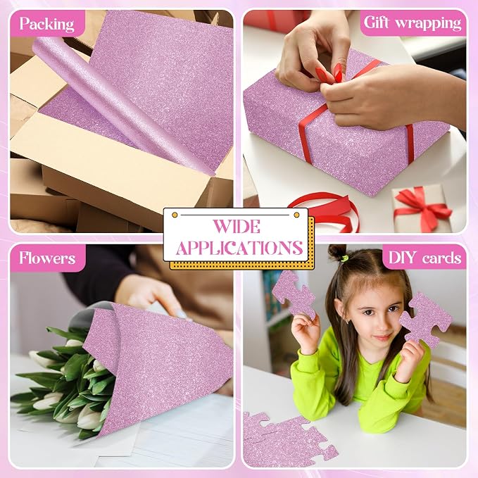 gisgfim Glitter Bulletin Board Roll Sparkle Bulletin Board Background Glitter Poster Paper Gift Wrapping DIY Art Crafts Non Fading Wallpaper for Home Office Classroom Decoration 16"x20ft, Light Purple