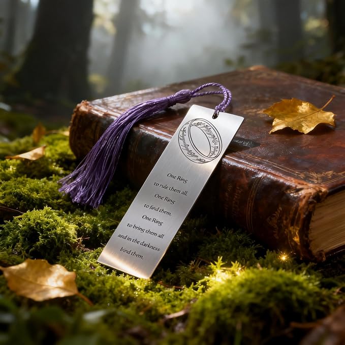 Lord of Rings Themed Metal Bookmark with Tassel for Men & Women,Stainless Steel Book Marker Gift for Fantasy Book Lovers-The One Ring