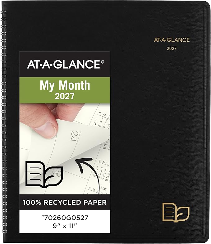 AT-A-GLANCE 2027 Planner, Monthly, 9" x 11", Tabbed, Unruled Daily Blocks, Recycled Black (70260G0527)