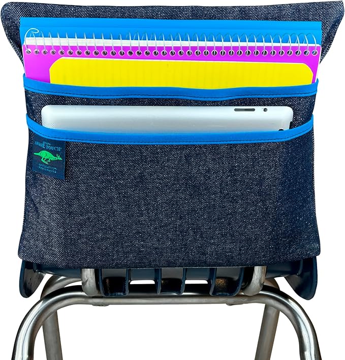 Chair Pocket with Double Pocket Design, Large, 17 Inches, Blue Trim
