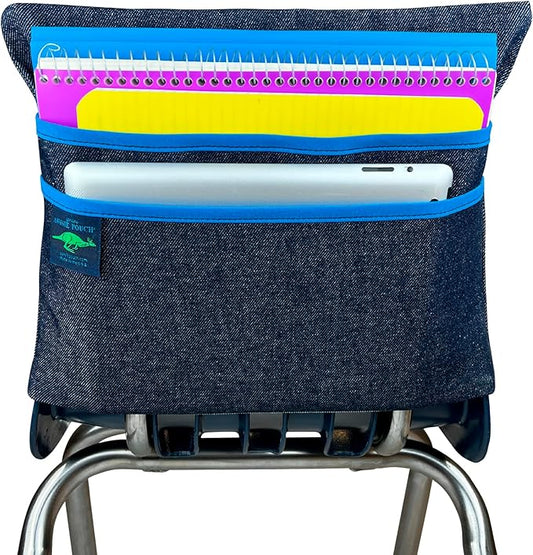 Chair Pocket with Double Pocket Design, Large, 17 Inches, Blue Trim