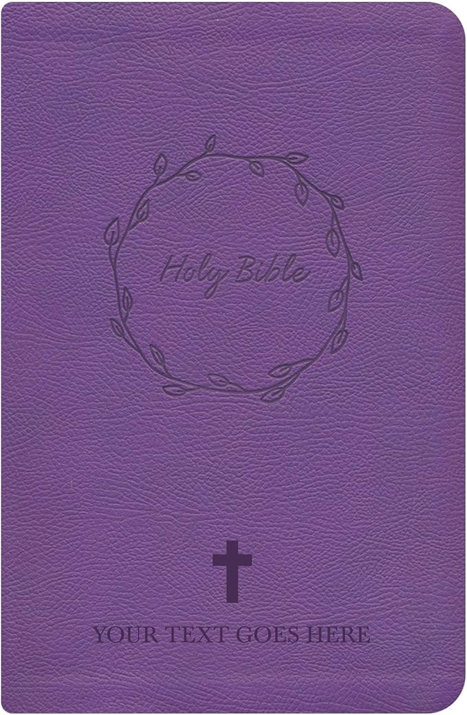MerchSalad Personalized Custom NKJV Thinline Large Print Holy Bible with Name Includes Up To 3 Rows Of Text with Red-Highlighted Verses, Custom Gift for Christian & Religious Celebrations | Purple