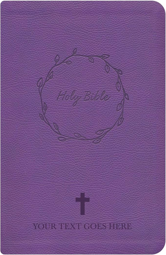 MerchSalad Personalized Custom NKJV Thinline Large Print Holy Bible with Name Includes Up To 3 Rows Of Text with Red-Highlighted Verses, Custom Gift for Christian & Religious Celebrations | Purple