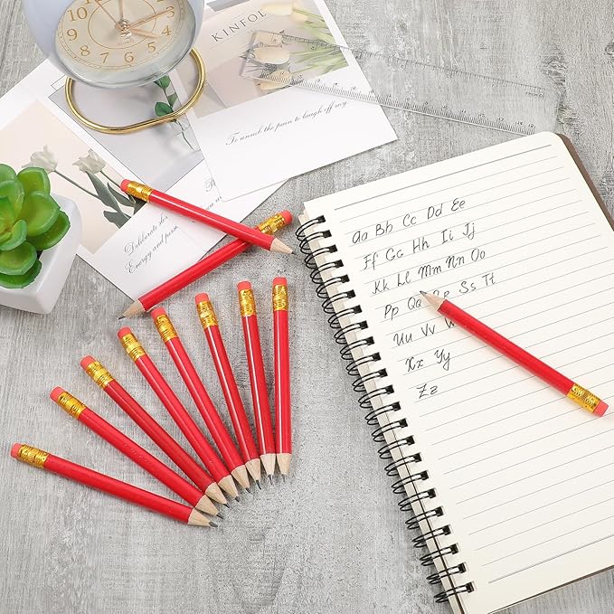24 Pcs Mini Half Pencils Red Golf Pencils with Erasers Bulk 4 Inch Short Pre Sharpened Pencil Small Pencil for Games Baby Shower Bridal Shower Wedding Presents Classroom Back to School Office Pocket