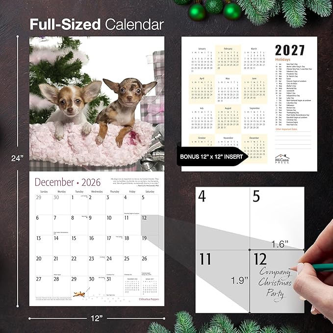 MICASA PRESS Chihuahua Puppies 2026 Wall Calendar 12 Month | 12" x 24" Open | Thick & Sturdy Paper | Giftable | Cute Puppy Dog Calendar 2026