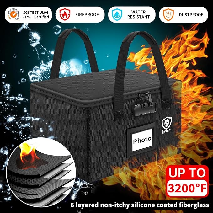 Fireproof Photo Storage Box with Lock, Holds 20 Inner 4"x6" Photo Cases, Waterproof Picture File Organizer, Portable Photos Boxes Containers for Valuables, Photos, Crafts, Documents (Small)