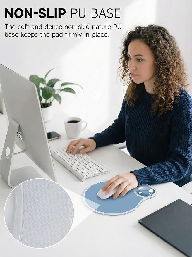 Ergonomic Gel Mouse Pad Wrist Rest Support for Desk, PU Base, Smooth Surface, Crystal Gel Cushion, Non-Slip Stability, Mousepad for Office/Home/Study Blue AMP-01
