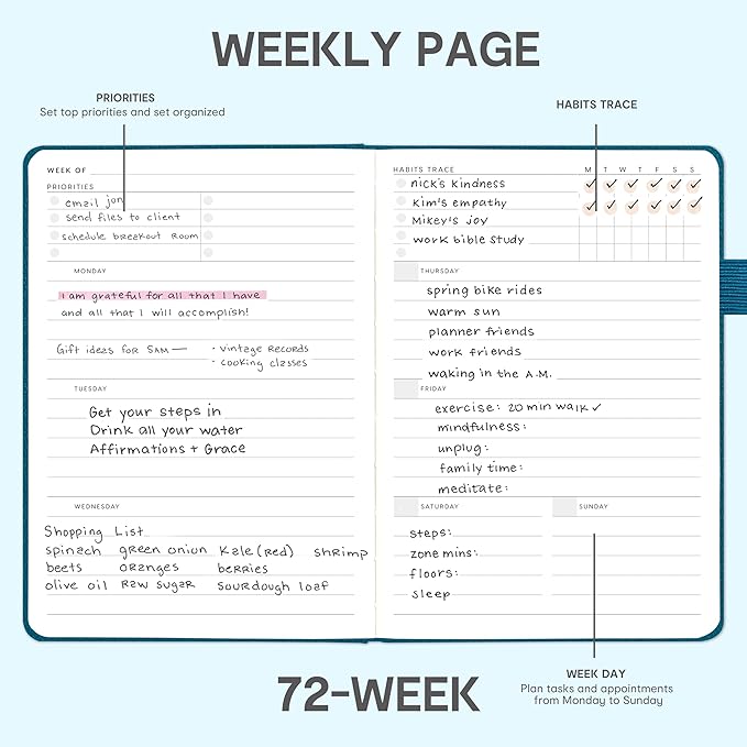 And Per Se Undated Weekly Planner 2026, A5 size Leather Hardcover Planner with Goals & Habit Tracker – ADHD Planner & Productivity Journal (Dark Turquoise)
