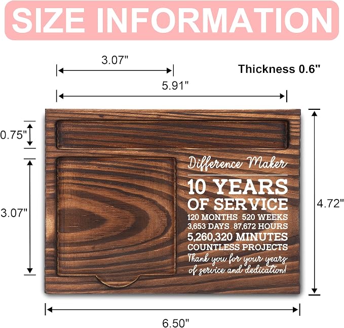 10th Work Anniversary Appreciation Gifts, 10 Year Work Anniversary Thank You Gifts, Sticky Note Holder, Post-it Note Dispenser for Desk, Wooden Post-it Note & Pen Holder 6.5" x 4.7" - FTA113