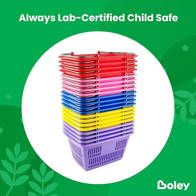 Boley Classroom Baskets - 20 Pack 10x6in Colorful Plastic Stackable Storage Bins with Handles - Ideal for School, Daycare, Home Organization, Art Supplies, Books, Toys, and More