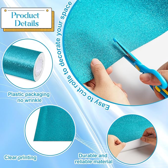 gisgfim 16" x20ft Glitter Bulletin Board Paper Roll Sparkle Color Bulletin Board Background Poster Paper Non Fading Gift Wrapping DIY Art Crafts for Office Classroom Decoration, Light Turquoise