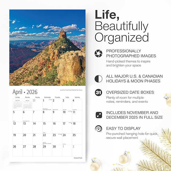 RED EMBER Select - Untamed & Scenic National Parks 2026 Wall Calendar 12 Month | 12" x 24" Open | Thick & Sturdy Paper | Giftable | Nature Calendar 2026