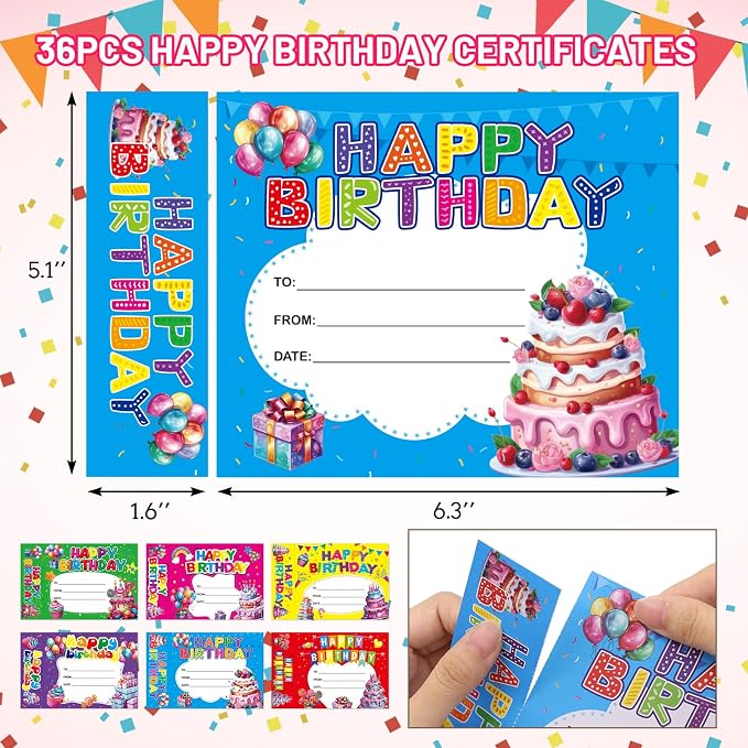 Happy Birthday Certificates for Kids 36pcs Birthday Bookmark Award for Students Classroom Teachers Supply