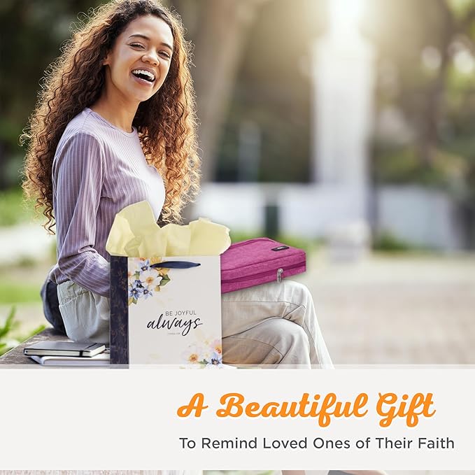 Christian Art Gifts Polyester Bible Cover for Men & Women w/Jesus Fish Patch, Secure Zipper Pocket, Pen Loops, Easy Carry Book Case for Stationery, Accessories, Pink, Large