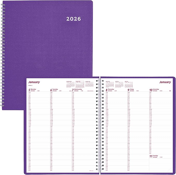 Brownline® 2026 DuraFlex Weekly Planner, Appointment Book, 12 Months, January to December, Twin-Wire Binding, 11" x 8.5", Purple (CB950V.PUR-26)
