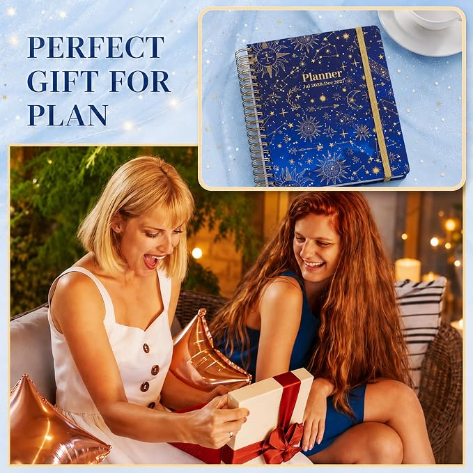 CAGIE Planner 2026-2027 18 Month July 2026-Dec 2027 Weekly and Monthly Calendar Planners Yearly Daily Hardcover 26-27 Planner for Women with Stickers Tabs Spiral Bound Agenda, Blue, 8.3"x9.1