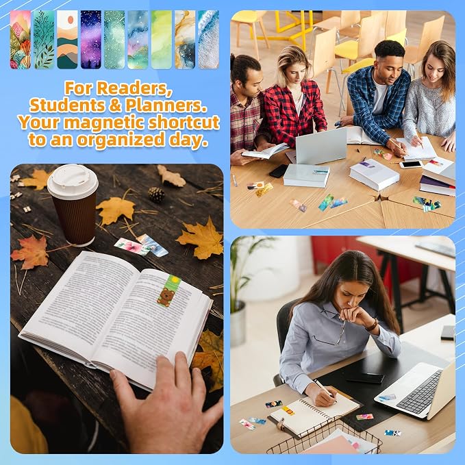 100 Pcs Magnetic Bookmarks Bulk, Cute Magnet Bookmark Page Clips - Magnetic Book Marks for Reading, Book Lovers, Teacher, Students, Women, Men – Party Favors, Teacher Gift, Bookmark Gift (Unique)