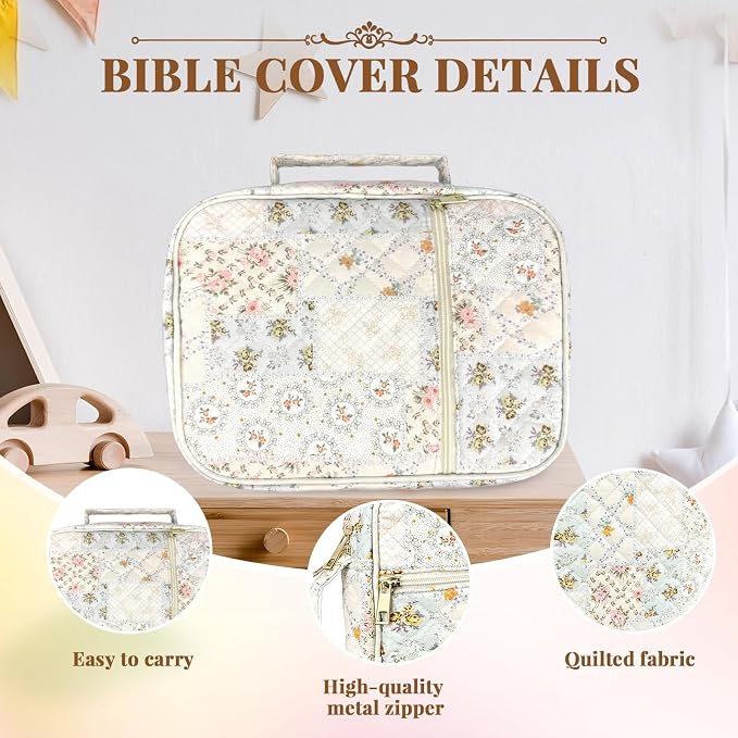 Bible Cover Case for Women,Bible Study Supplies Accessories,Bible Journaling Kit,Pink Flower Carrying Case with Highlighters