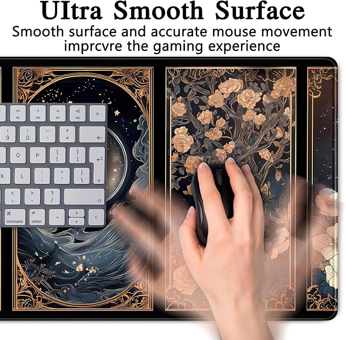 Celestial Lunar Nature Tarot Card Desk Mat Moon Floral Large Mouse Pad XXL 31.5''X 15.7'' Witch Night Botanical Desk Pad Gaming Mousepad Keyboard Mouse Mat for Laptop Computer Office Decor Gift
