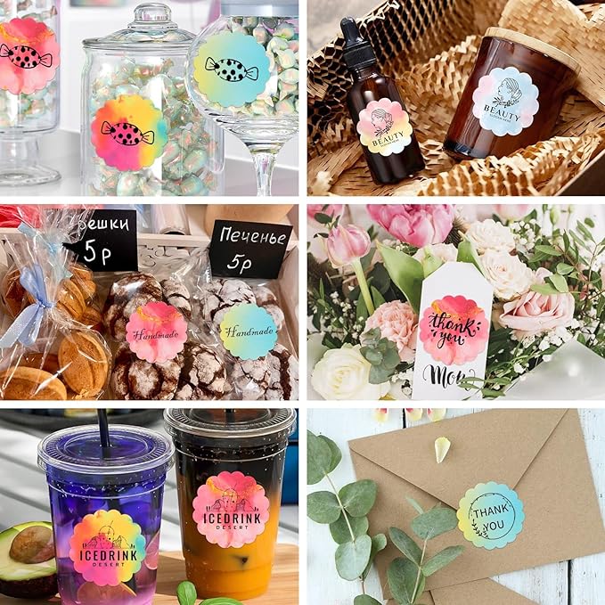 3 Rolls Thermal Labels,50x50mm Colorful Label Stickers for Phomemo M110/M220/M120/M221 Label Maker Printers, Gradient Flower Edge Paper for Name, Logo, Design, DIY, QR Codes