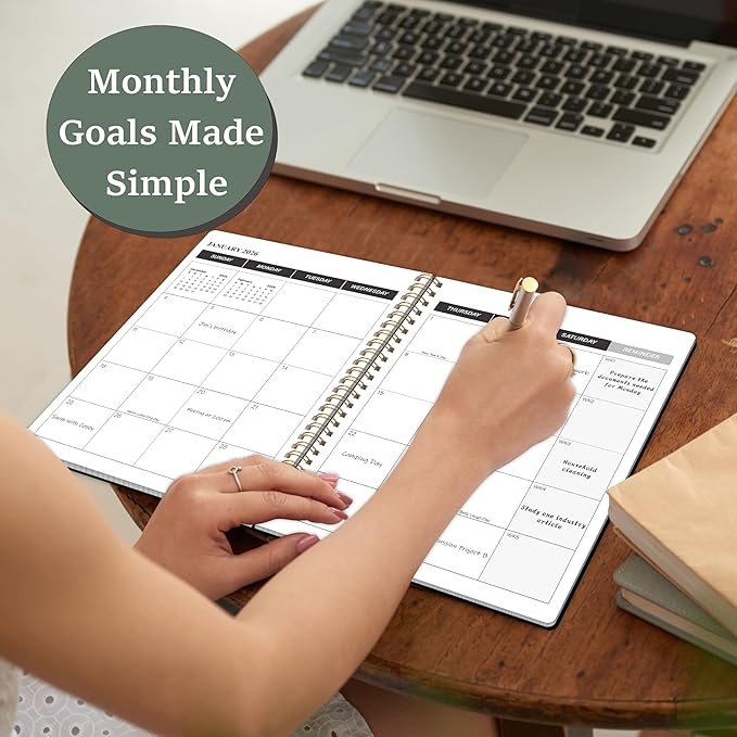 KMQOY Monthly Planner 2026-2027, 2026 Calendar 24 Months Planner, Jan 2026 - Dec 2027, 7.5"x10", Personal Calendar with Monthly Goals, To-Do List, Habit Tracker, 2 years for School Office Home Planning(Black)