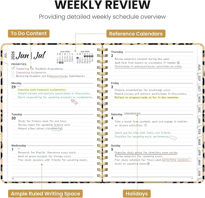 Planner 2026-2027, Monthly and Weekly Academic Planner July 2026 - June 2027, Hardcover Student Teacher Planning Agenda Calendar Book with Tabs, Perfect for Office School Supplies, A4 (8.5" x 11") - Leopard