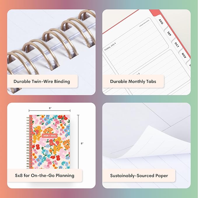 Blue Sky Gen Z 2025-2026 Weekly and Monthly Academic Year Planner Calendar, July 2025 - June 2026, 5" x 8", Flexible Interchangeable Cover, Wirebound, Laminated Tabs, Storage Pocket, Gladys