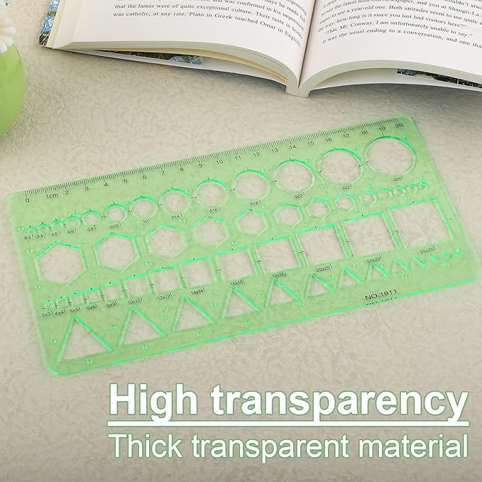 4pcs Circle Template for Drawing, Transparent Plastic Drafting Tool Various Geometric Round Circle and Oval Stencil Formwork Ruler Measuring Tool for Office School Building Drawings (Green)