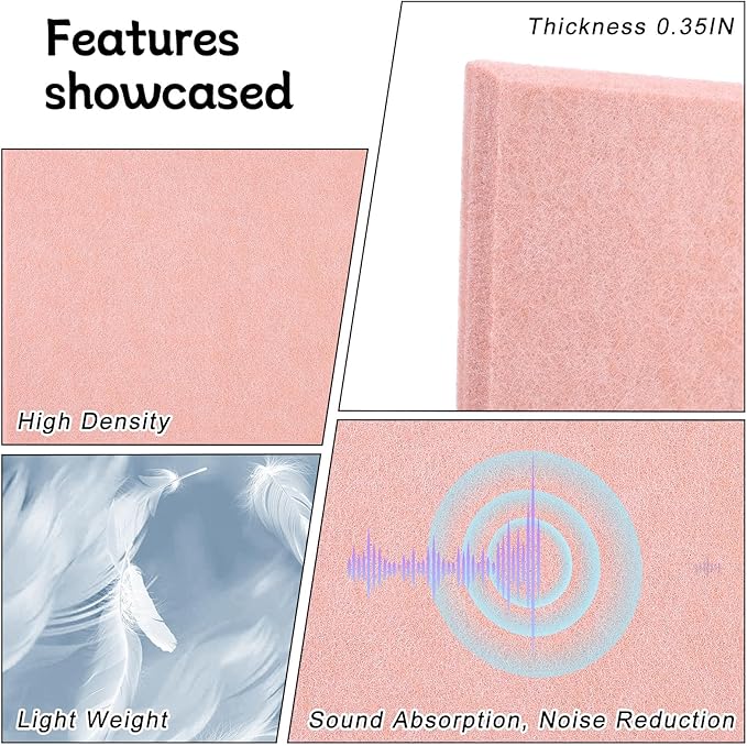 Thboxes Large Cork Board 36" x 24", 6 Pack Felt Wall Tiles with Colored Pushpins, Bulletin Board with 40 Safe Removable Adhesive Tabs, Pin Board Cork Boards for Walls Home Office Decor - Pink