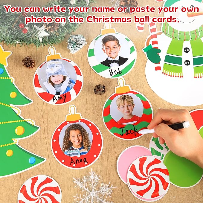 Christmas Era Bulletin Board Set Christmas Ball Friendship Bracelet Classroom Decoration DIY Photo Crafts Xmas Tree Bulletin Board Snowflake Snowman Cutouts for Winter Holiday Chalkboard Wall Decor