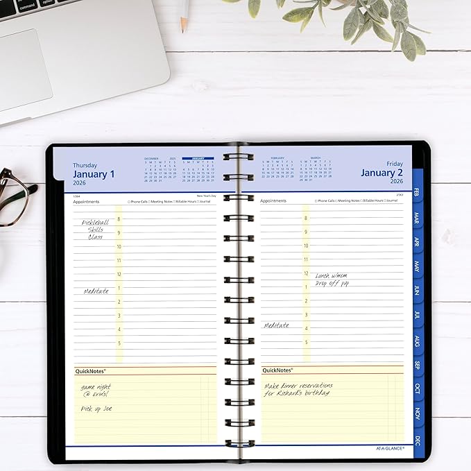 AT-A-GLANCE 2026 Appointment Book Planner, Daily & Monthly, 5" x 8", Small, QuickNotes, Black (76040526)
