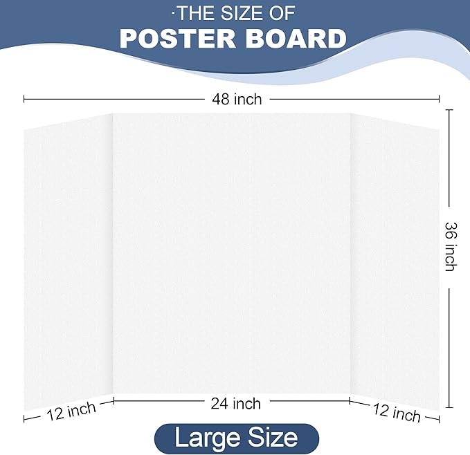 Rsgift 36" x 48" Large Trifold Poster Board, Premium Corrugated Presentation Boards, Display Boards for Science Fairs, School Projects, Event Displays, and Business Presentation(4 Packs)