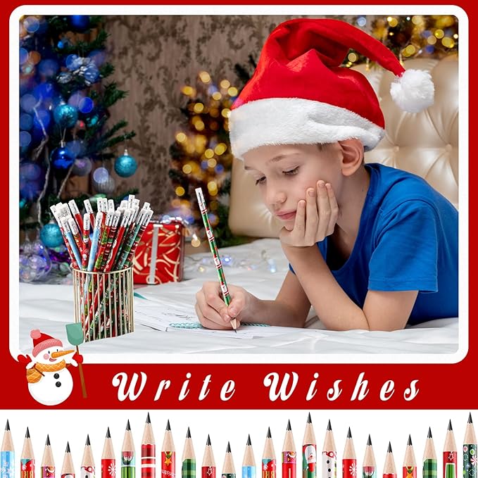 Yexiya 48 Pcs Christmas Pencils for Kids Bulk Colorful Holiday Wood Pencils with Erasers Xmas Snowman Santa Elk Christmas Classroom Gifts for Goodie Bags Office School, 12 Styles