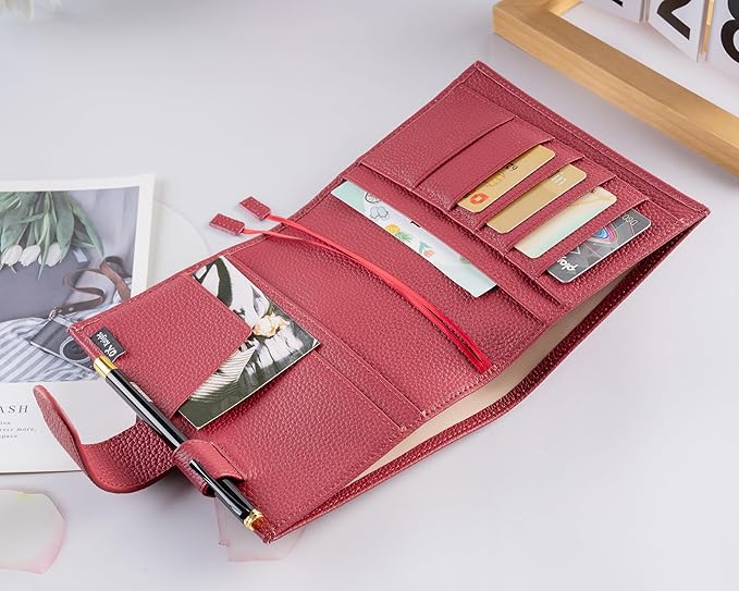 A6 Genuine Leather Techo Notebook Cover Compatible with Hobonichi Original Stalogy Midori MD with 5 Card Slots Pen Loop Bookmarks Back Pocket