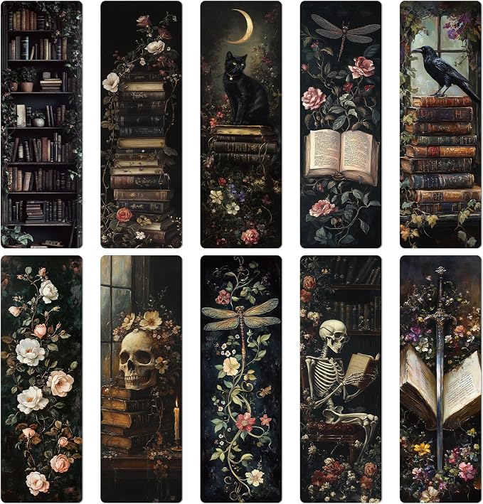 Wxiben Dark Romance Bookmarks Gifts - 20 Pcs Gothic Flower Bookmark Retro Aesthetic Book Mark Skull Plants Dragonfly Page Marker Clip Gift for for Women Students Teachers Bookish Book Lovers Reading