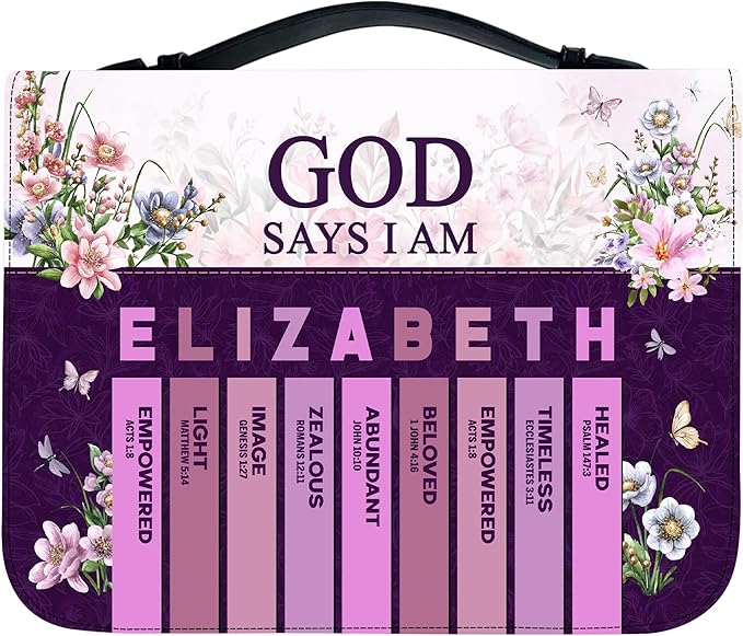 Personalized Man of God Bible Cover, God Says I Am Bible Case PU Leather, Bible Holder Handle Zipper, Faith Scripture with Name Case Bag, Religious Gifts for Church Christians Women Men (GOD-07)