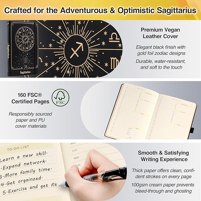 AuroPlanner Sagittarius Zodiac Undated Planner – Monthly Weekly Daily Astrology Portable Journal Notebook, A5 (5.8” × 8.3”), 160 Pages 4-Month Layout, 100 GSM Paper
