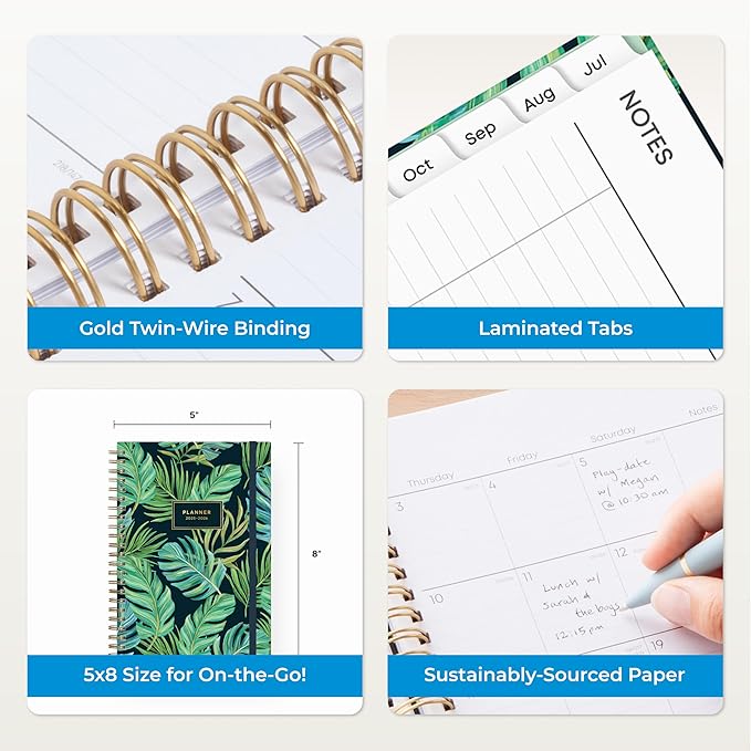 Blue Sky 2025-2026 Weekly and Monthly Academic Year Planner Calendar, July 2025 - June 2026, 5" x 8", Hard Cover, Wirebound, Storage Pocket, Laminated Tabs, Stickers, Avra