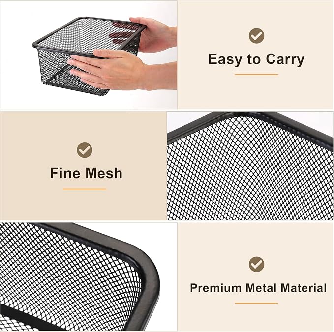 2 Pack Metal Mesh Steel Basket,12"Lx7.8"Wx4"H Desk Drawer Organizer Tray,Wire Mesh File Basket Desktop Paper/Letter Tray for Office Home Makeup Vanity CD Organizing