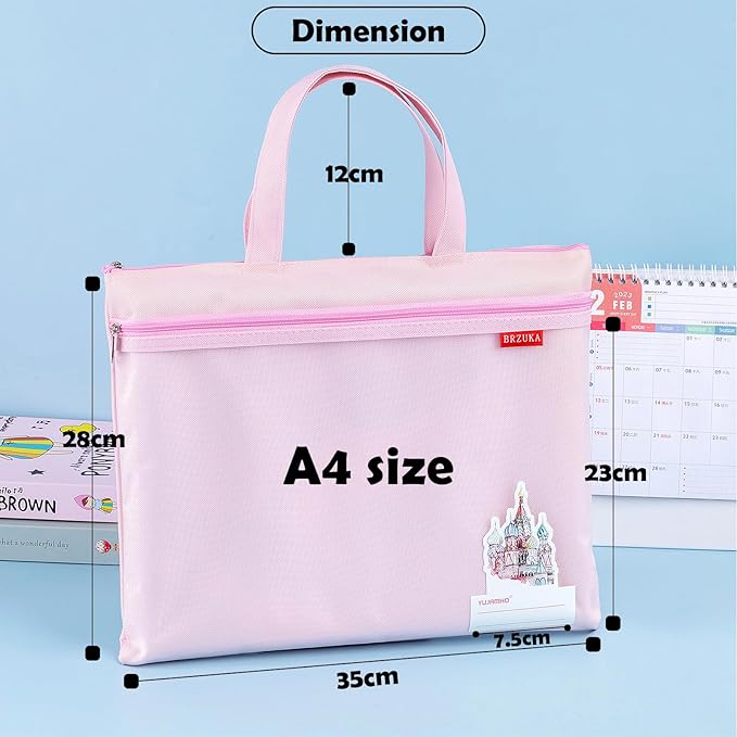 Mesh Zipper Pouch 11x13.7 in, A4 Double Pocket Waterproof File Bag with Handle, Document Storage for School/Travel/Office/Cross Stitch/Puzzle (Pink)