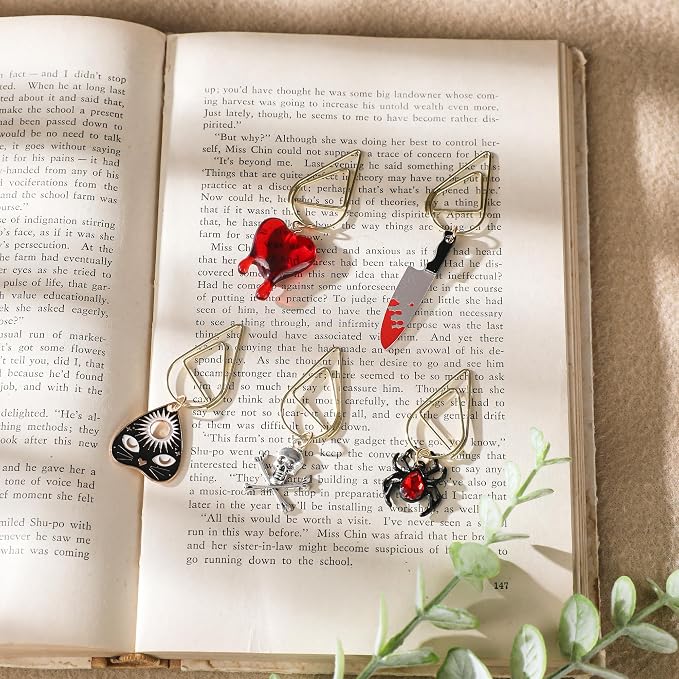 Dark Romance Metal Bookmark - 8 PCs Personalized Cool Unique Paperclip Book Marks Fantasy Horror Skeleton Page Markers Gifts for Reading Lover Women Men Bookish Birthday School Accessories