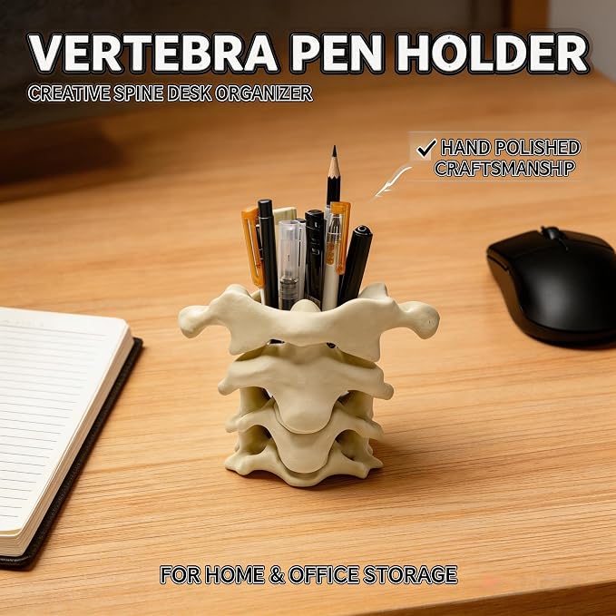 Spine Pen Holder for Desk, Unique Pencil Holder Desk Organizers, Office Supplies Decorations Gift for Doctors, Nurses, Chiropractors