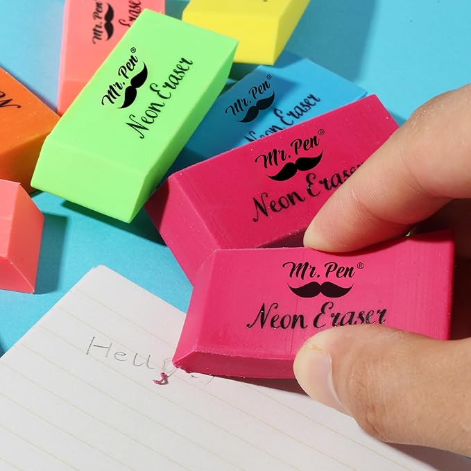 Mr. Pen- Pencil Eraser, 48 Pack, Neon Colors, Large Latex Free Block Erasers Bulk for School, Office, Art Sketching, Homework, Exams, Clean Smudge-Free Correction