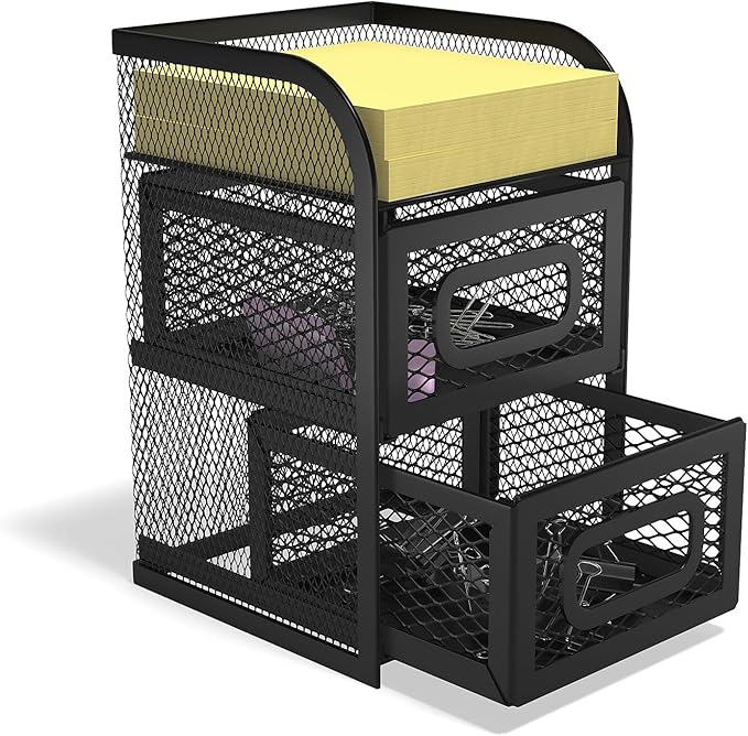 TRU RED Wire Mesh Desktop Organizer, 3‑Compartment Accessory Holder, Matte Black, 3‑Pack – Office Desk Storage